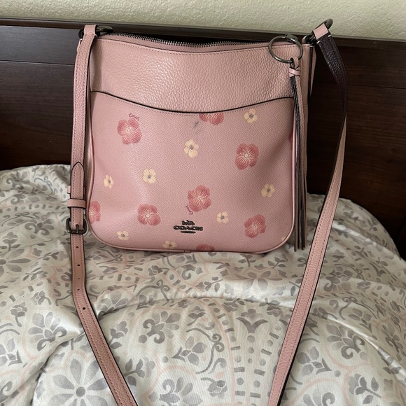 Coach blush pink floral leather crossbody - Picture 1 of 7
